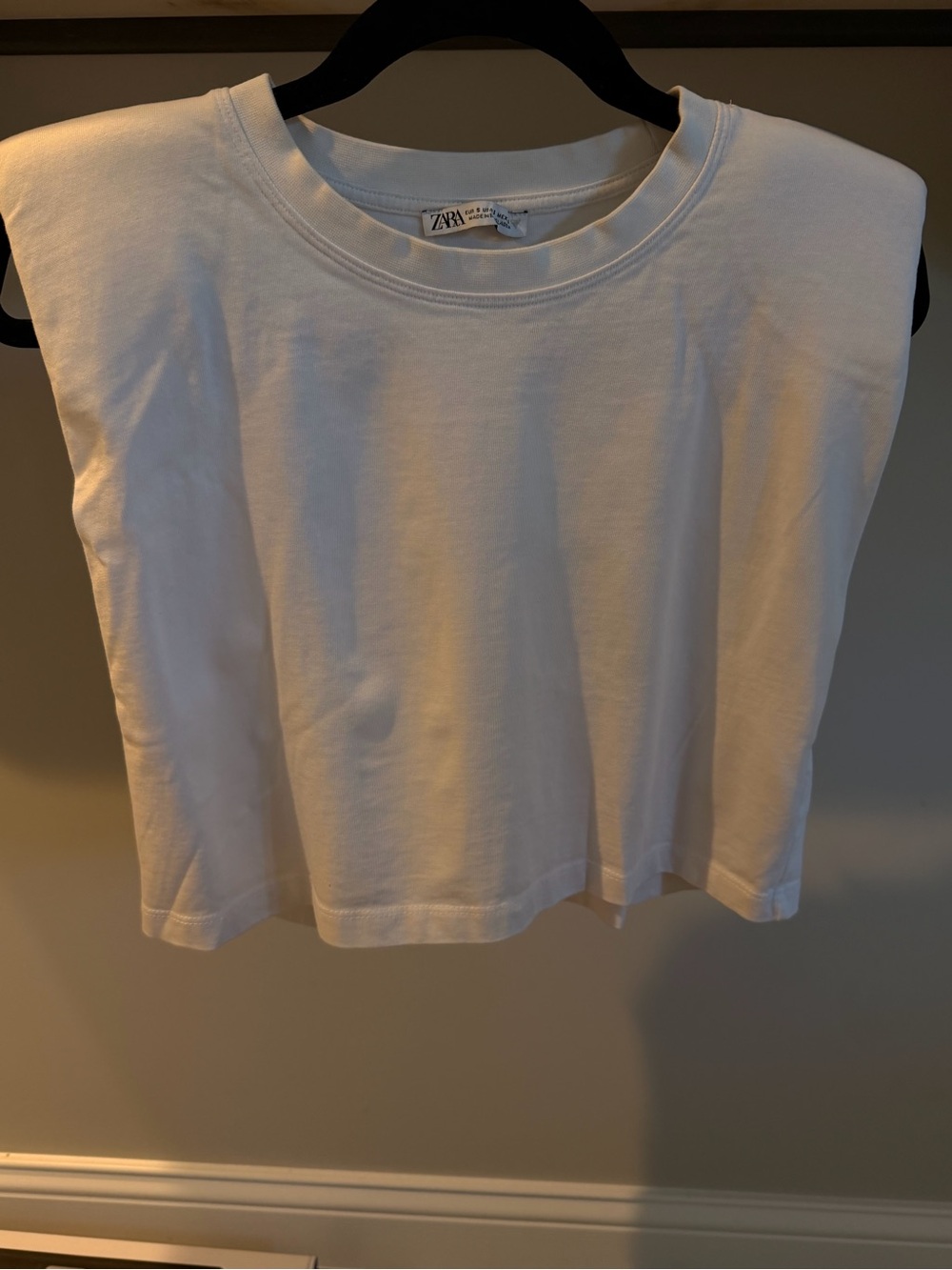 ZARA White Padded-Shoulder Crewneck Tank